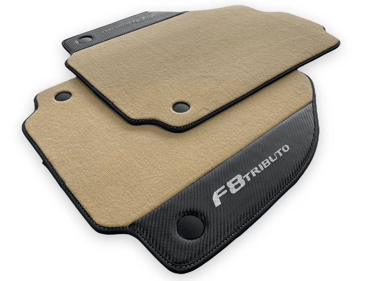 Beige Floor Mats For Ferrari F8 Tributo 2019-2022 With Carbon Leather - AutoWin