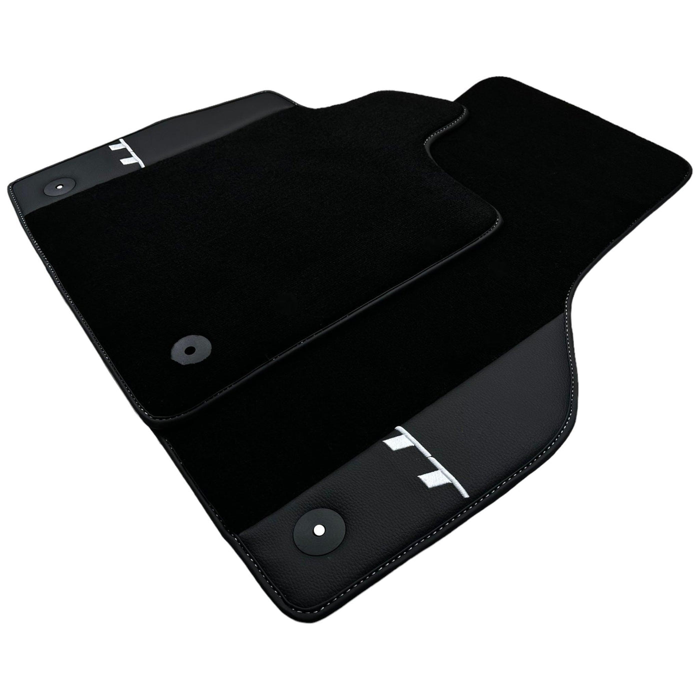 Black Floor Mats for Audi TT MK2 Coupe (2006-2014) with Leather - AutoWin