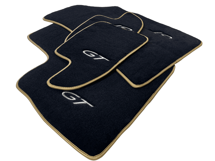 Black Floor Mats For Bentley Continental GTC (2011-2018) With Gold Color Trim - AutoWin