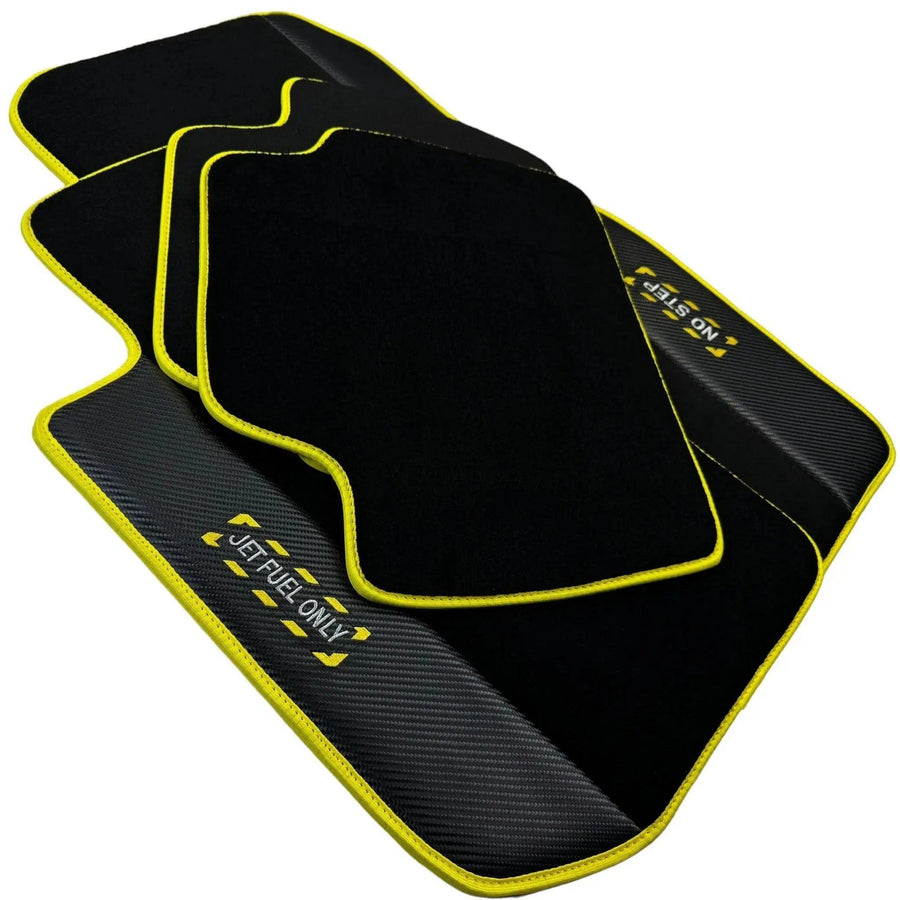 Black Floor Mats For BMW 4 Series F33 | Fighter Jet Edition | Yellow Trim - AutoWin