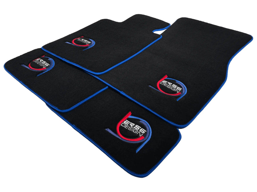 Black Floor Mats For BMW 5 Series E61 Wagon ER56 Design Limited Edition Blue Trim - AutoWin