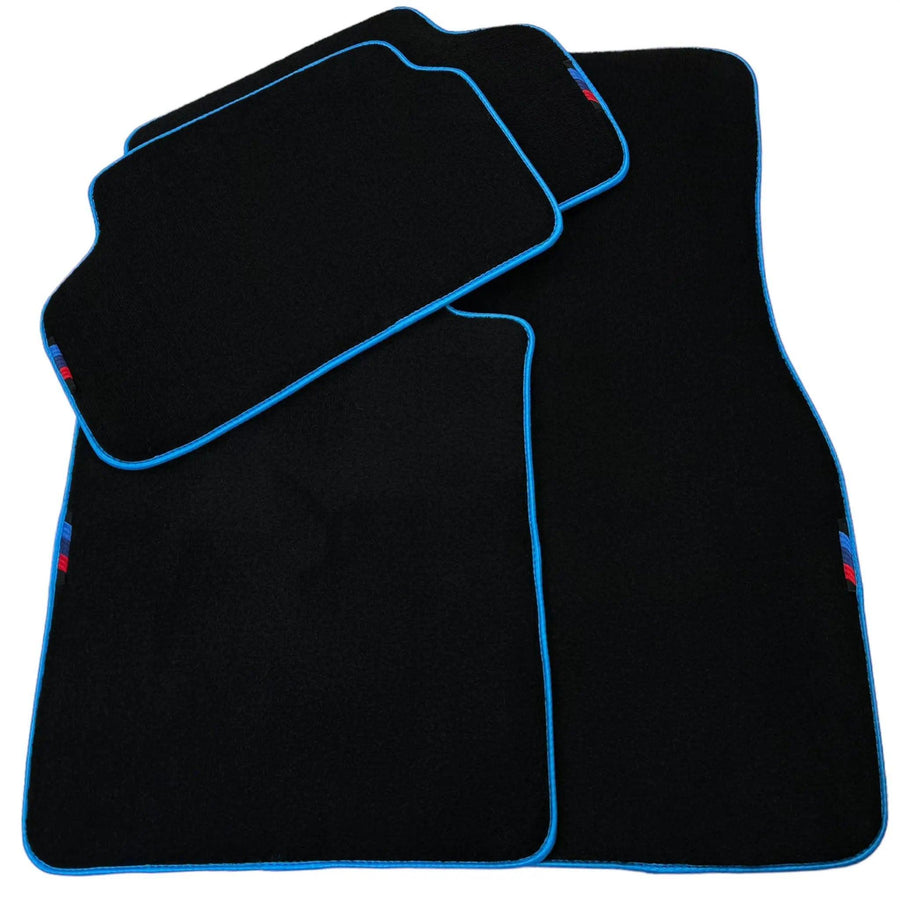Black Floor Mats For BMW Gran Tourer F46 (2015-2022) 5 Seats | Sky Blue Trim - AutoWin