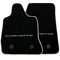 Black Floor Mats For Chevrolet Corvette C7 Targa Top (2014-2019) with Beige Trim - AutoWin