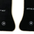 Black Floor Mats For Chevrolet Corvette C7 Targa Top (2014-2019) with Beige Trim - AutoWin