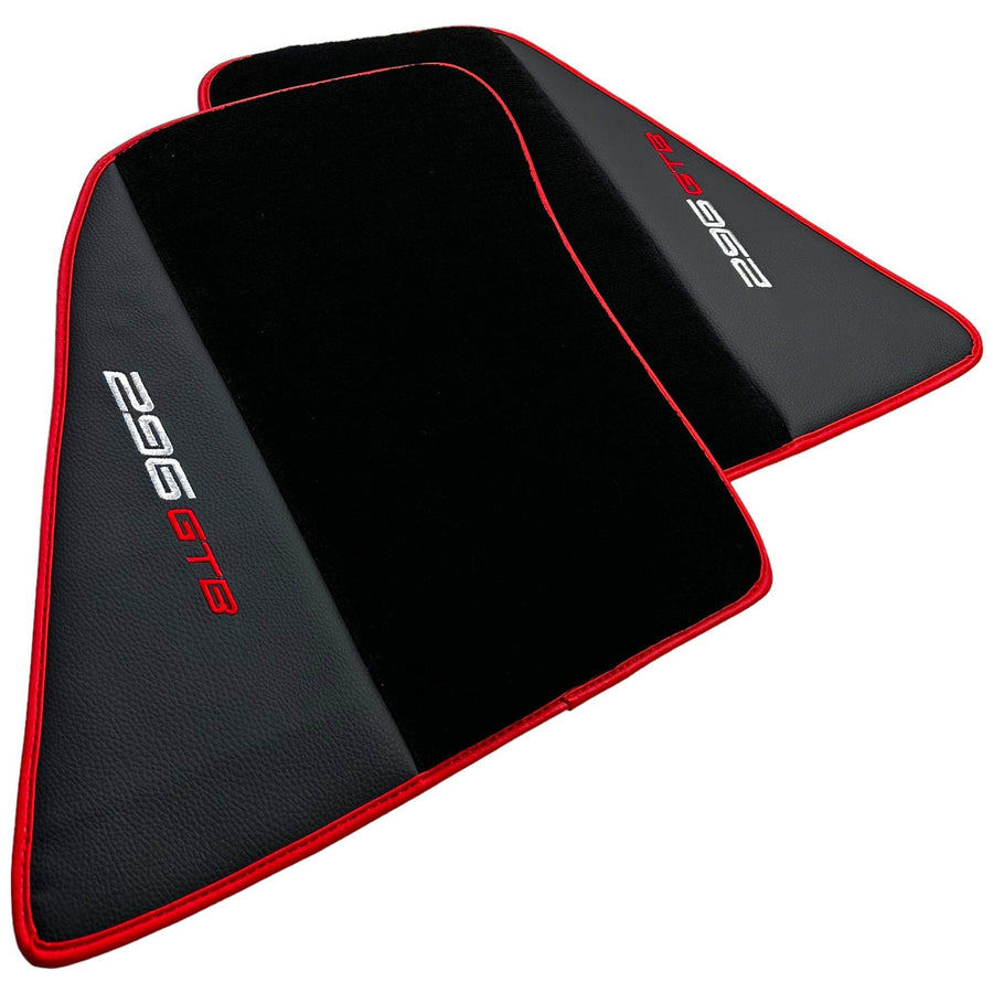 Black Floor Mats for Ferrari 296 GTB (2022-2024) with Leather and Red Trim - AutoWin