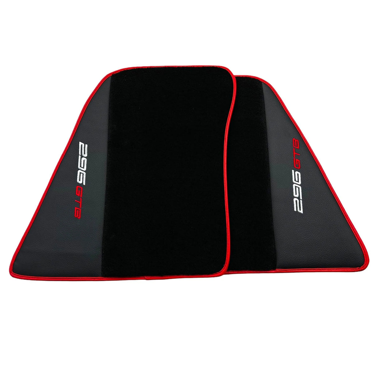 Black Floor Mats for Ferrari 296 GTB (2022-2027) with Leather and Red Trim - AutoWin