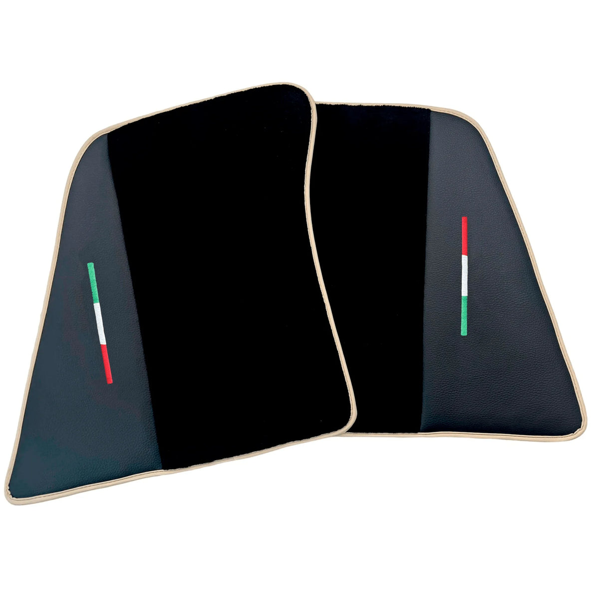 Black Floor Mats for Ferrari 296 GTS (2022-2027) with Leather and Beige Trim - AutoWin