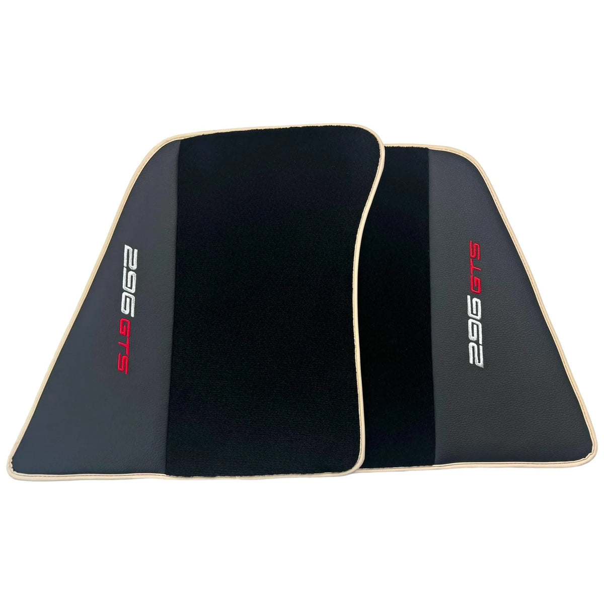 Black Floor Mats for Ferrari 296 GTS (2022-2027) with Leather and Beige Trim - AutoWin