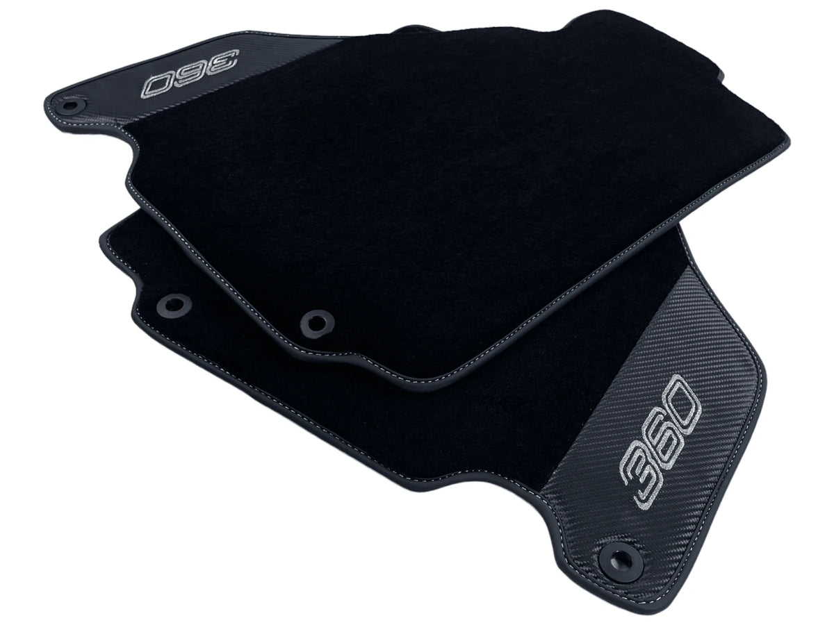 Black Floor Mats For Ferrari 360 Modena 1999-2005 With Carbon Fiber Leather - AutoWin