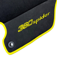 Black Floor Mats for Ferrari 360 Spider with Alcantara Leather | Yellow Trim - AutoWin