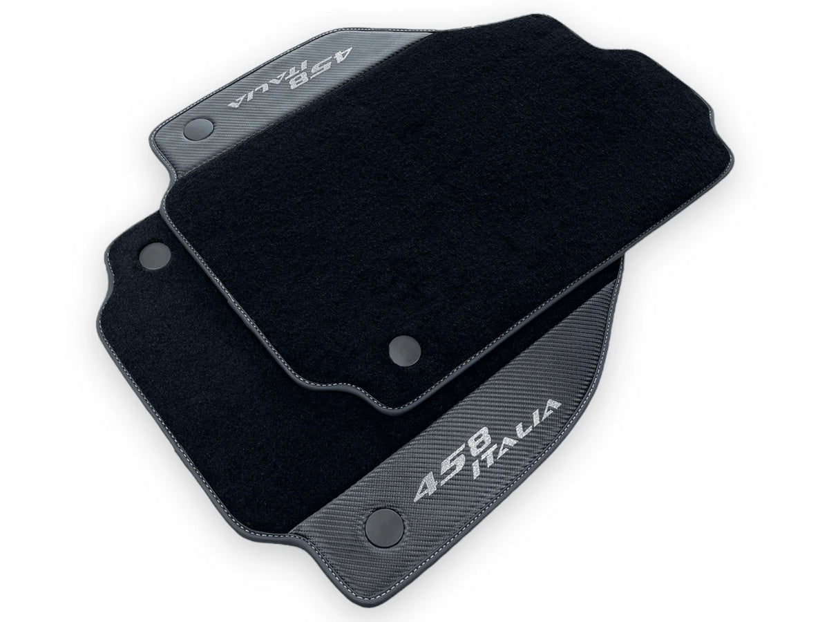 Black Floor Mats For Ferrari 458 Italia 2009-2015 With Carbon Fiber Leather - AutoWin