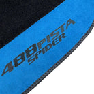 Black Floor Mats For Ferrari 488 Pista Spider 2019-2021 With Blue Alcantara Leather - AutoWin