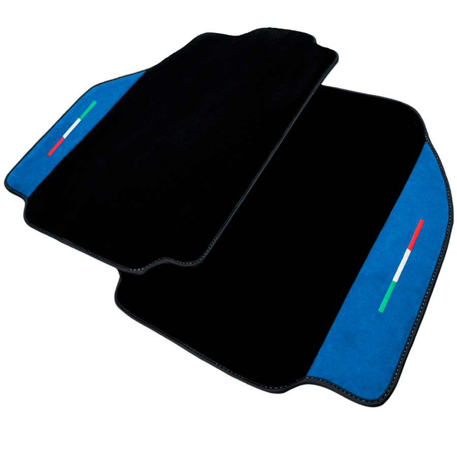 Black Floor Mats For Ferrari 488 Pista Spider 2019-2021 With Blue Alcantara Leather