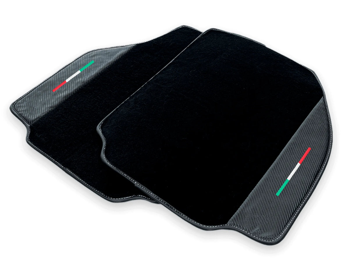 Black Floor Mats For Ferrari 488 Pista Spider 2019-2021 With Carbon Fiber Leather