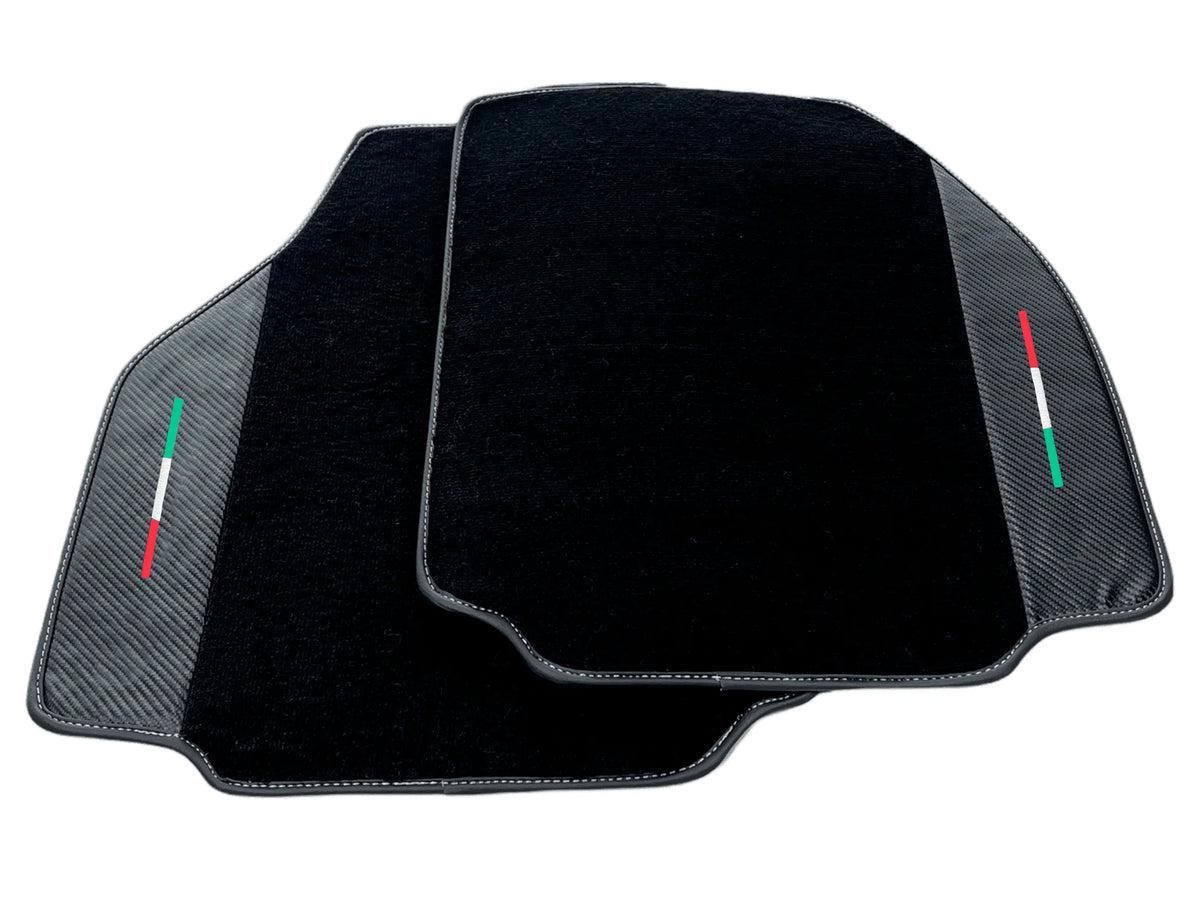 Black Floor Mats For Ferrari 488 Pista Spider 2019-2021 With Carbon Fiber Leather