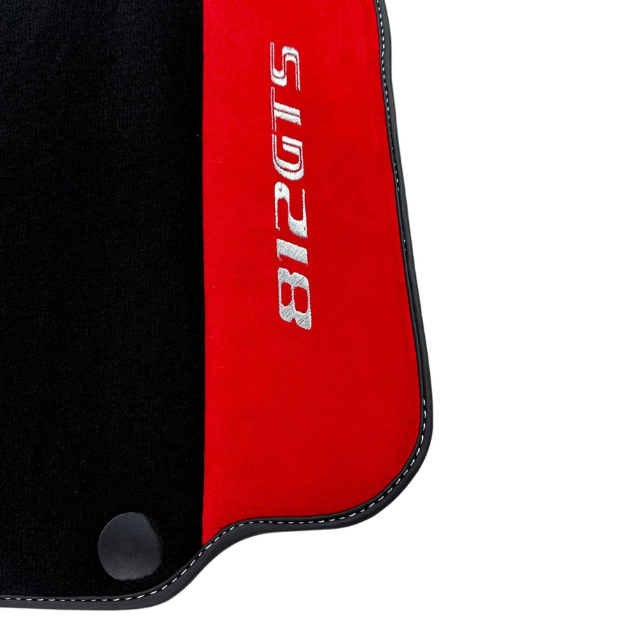 Black Floor Mats for Ferrari 812 GTS (2019-2023) with Red Alcantara Leather - AutoWin