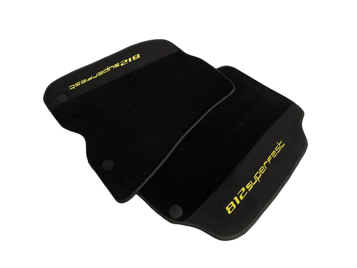 Black Floor Mats For Ferrari 812 Superfast With Alcantara Leather Yellow Edition - AutoWin