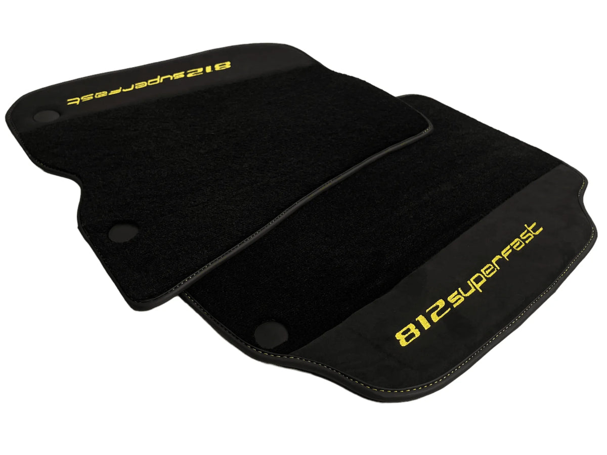 Black Floor Mats For Ferrari 812 Superfast With Alcantara Leather Yellow Edition - AutoWin
