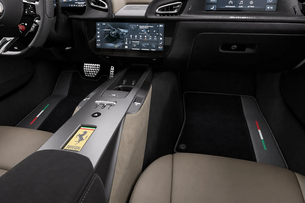 Black Floor Mats for Ferrari Amalfi (2025-2027) with Leather inside the vehicle