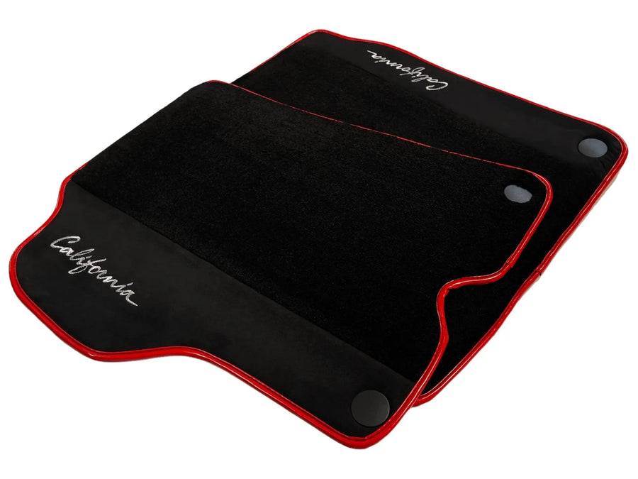 Black Floor Mats For Ferrari California 2008-2014 With Alcantara Red Trim - AutoWin