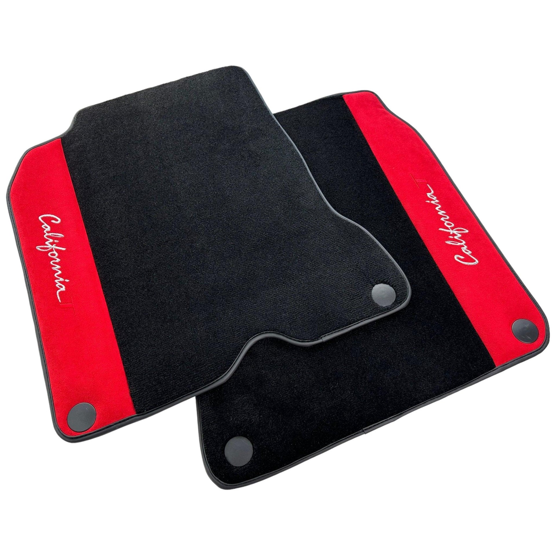 Black Floor Mats For Ferrari California T (2015-2018) with Red Alcantara Leather - AutoWin