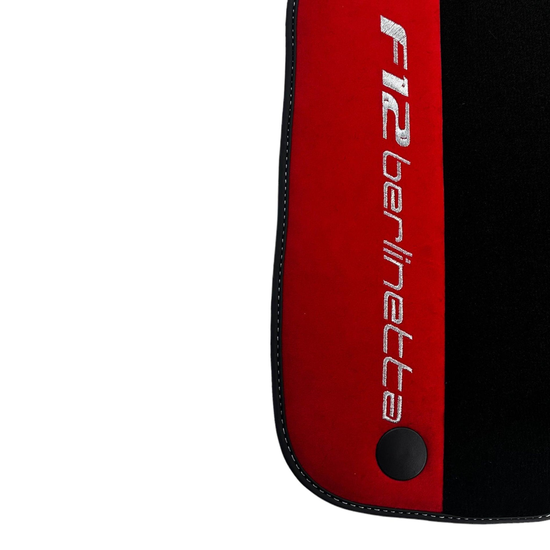 Black Floor Mats for Ferrari F12 Berlinetta (2012-2022) with Red Alcantara Leather - AutoWin