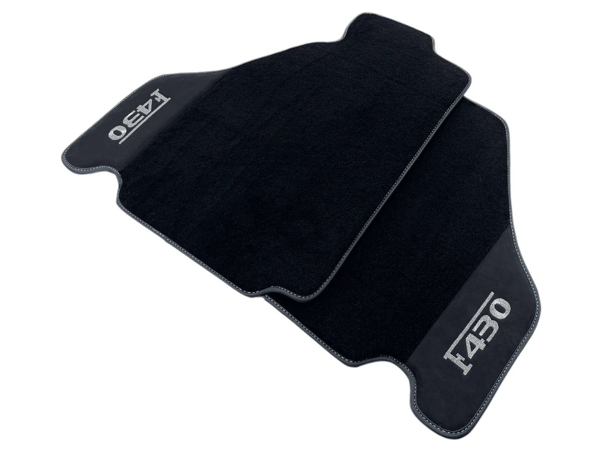 Black Floor Mats For Ferrari F430 2004-2009 With Alcantara Leather - AutoWin
