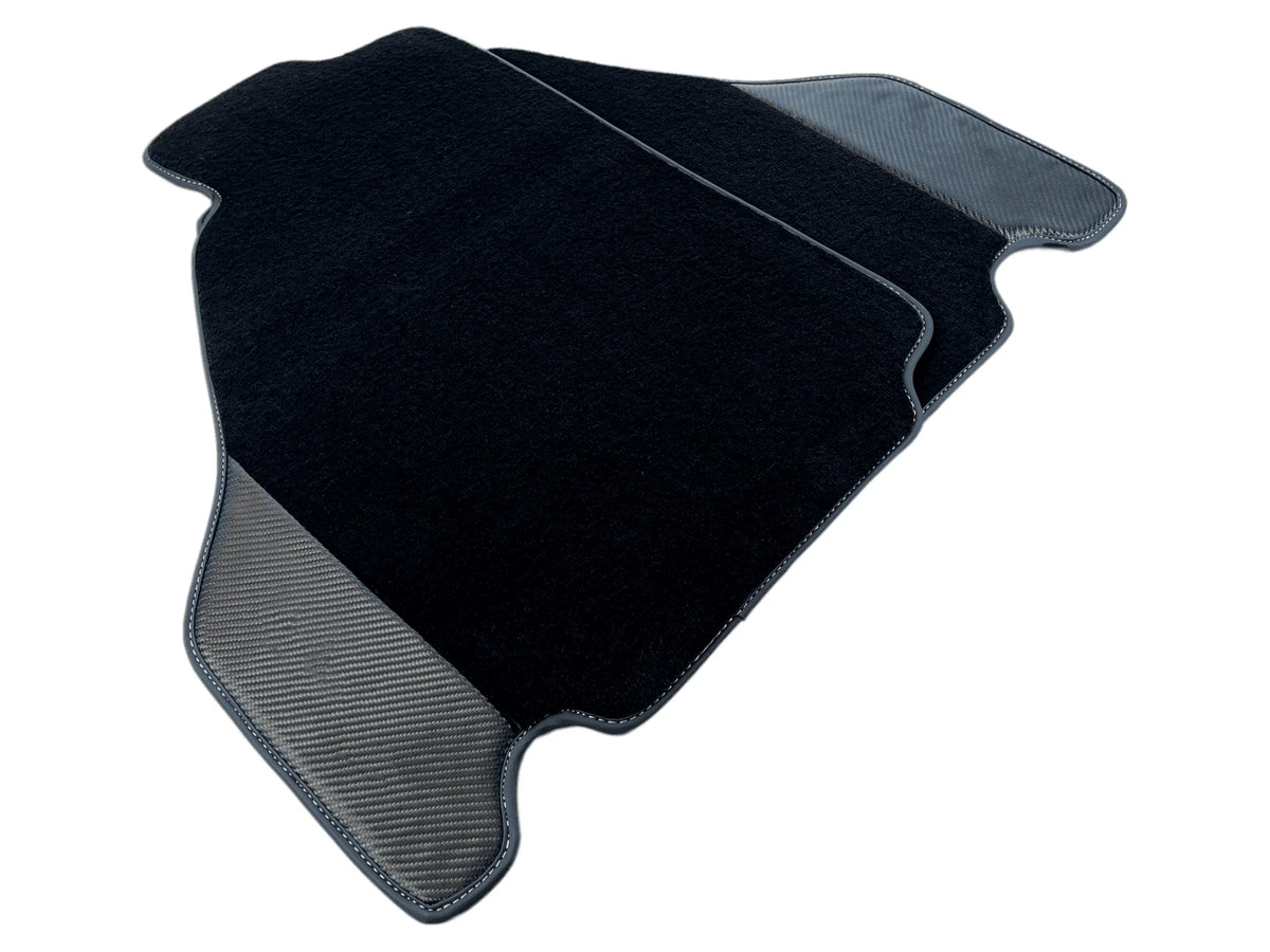 Black Floor Mats For Ferrari F430 2004-2009 With Carbon Fiber Leather - AutoWin