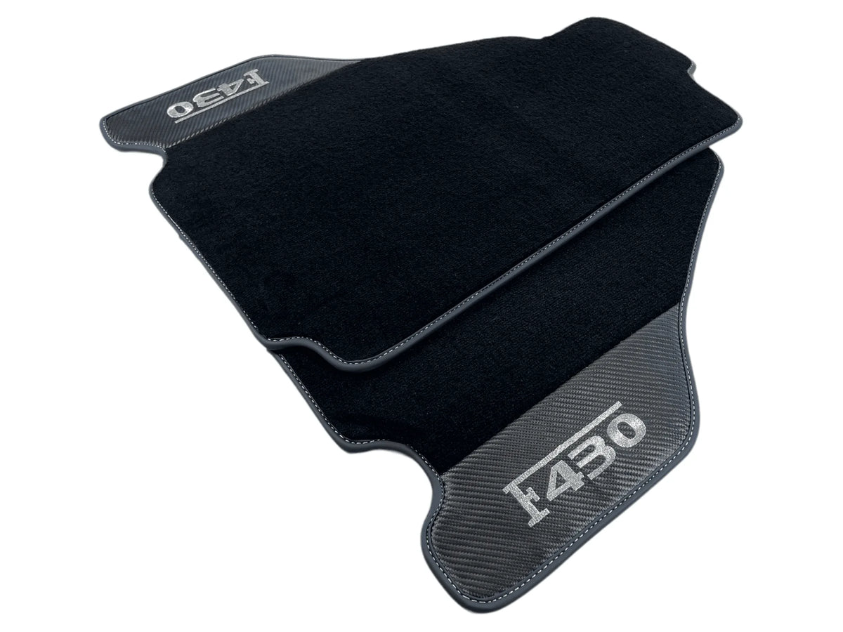 Black Floor Mats For Ferrari F430 2004-2009 With Carbon Fiber Leather - AutoWin