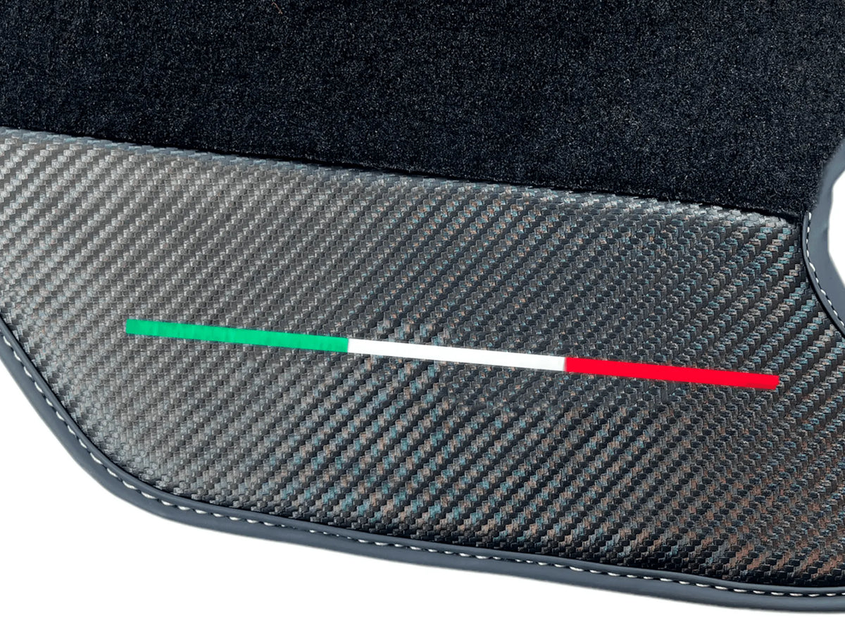Black Floor Mats For Ferrari F430 2004-2009 With Carbon Fiber Leather - AutoWin