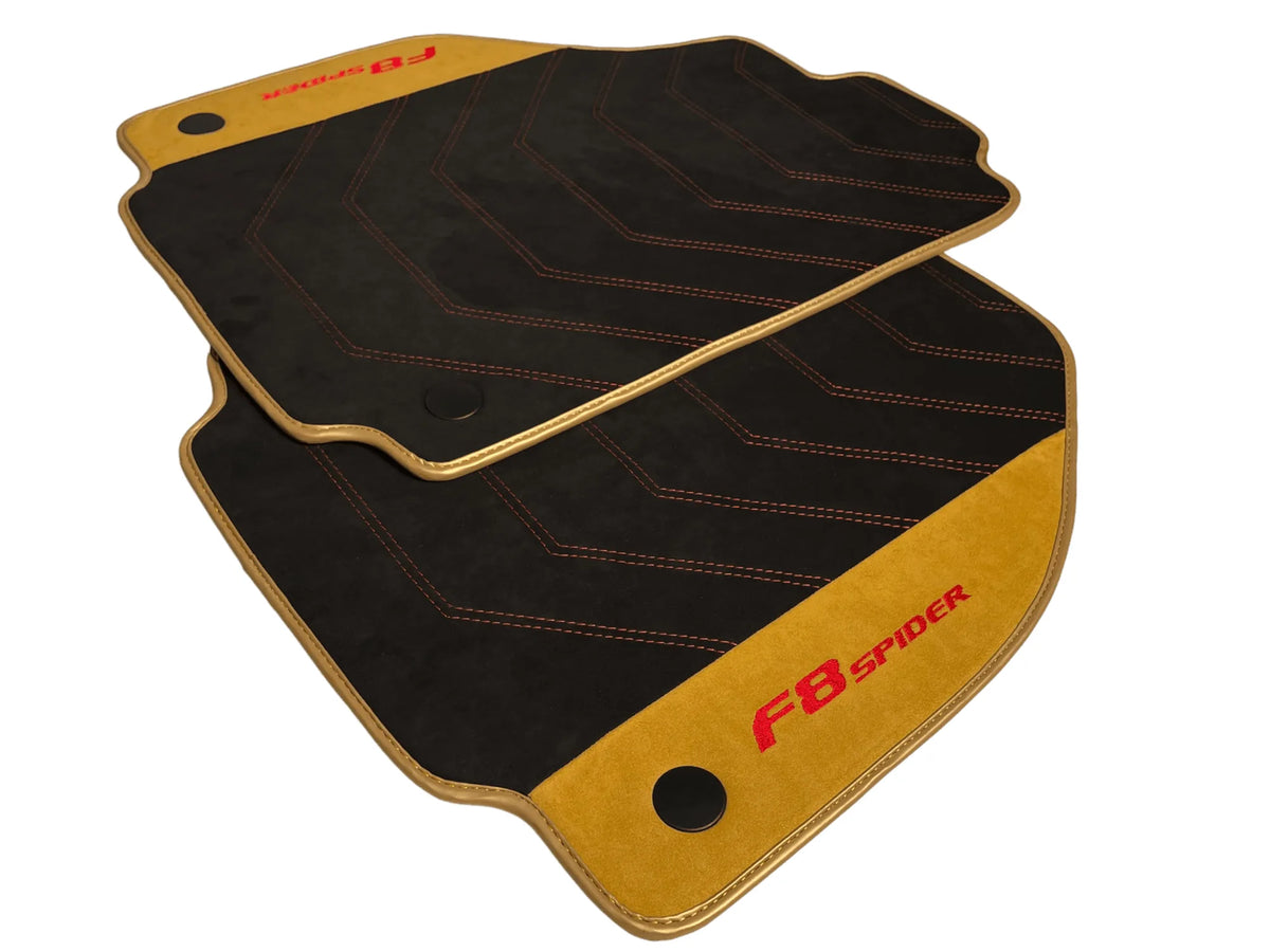 Black Floor Mats For Ferrari F8 Spider 2019-2022 With Tan Alcantara Leather - AutoWin