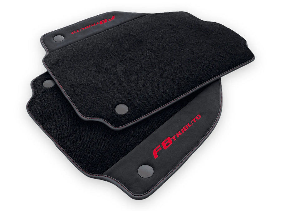 Black Floor Mats For Ferrari F8 Tributo 2019-2022 With Alcantara Leather - AutoWin