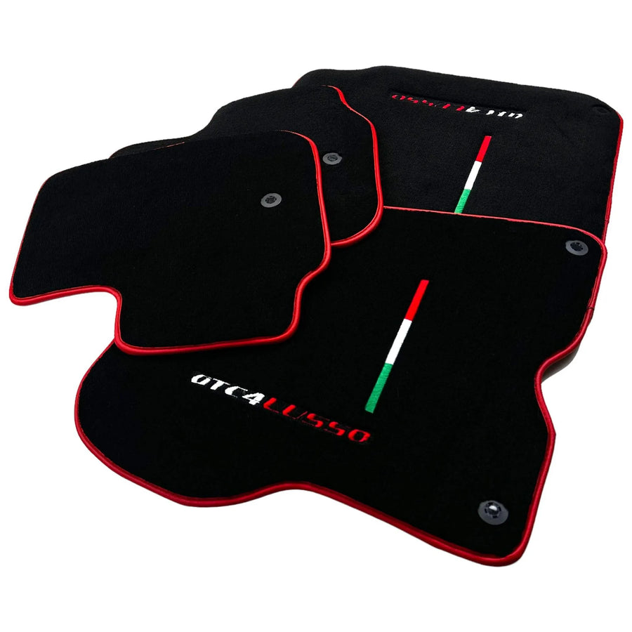 Black Floor Mats For Ferrari GTC4 Lusso (2016-2023) Italian Edition with Red Trim - AutoWin