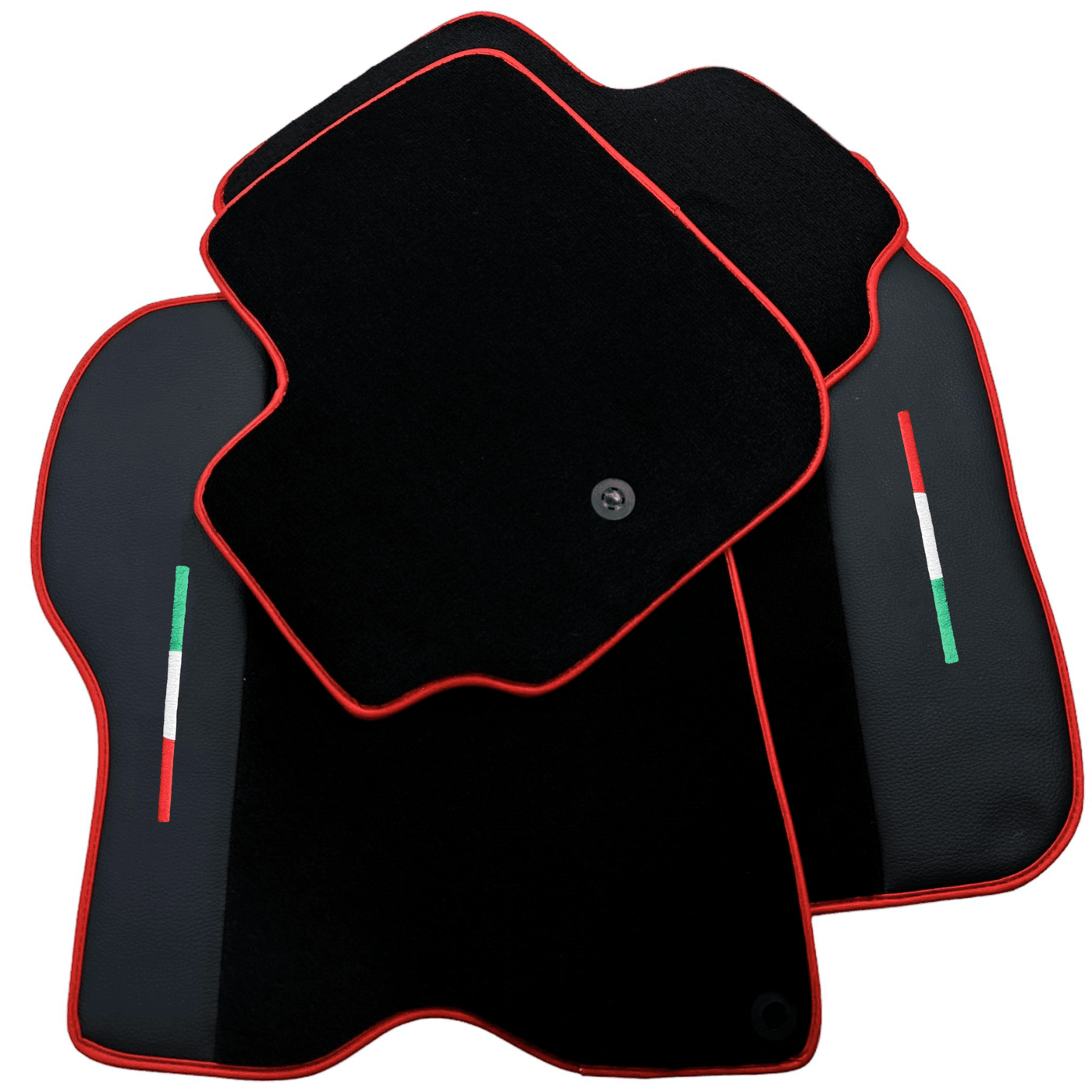 Black Floor Mats For Ferrari GTC4 Lusso (2016-2023) with Leather and Red Trim - AutoWin