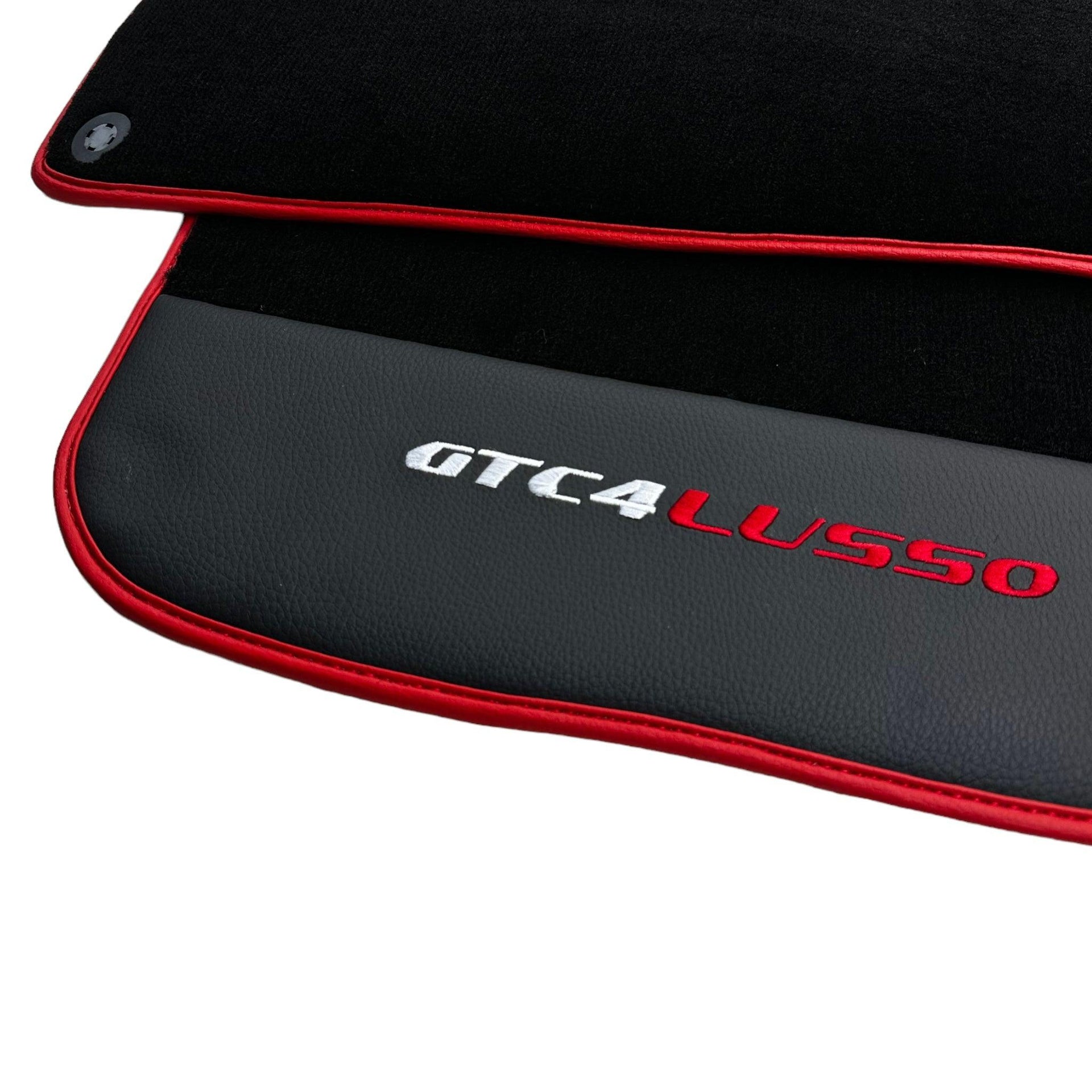 Black Floor Mats For Ferrari GTC4 Lusso (2016-2023) with Leather and Red Trim - AutoWin