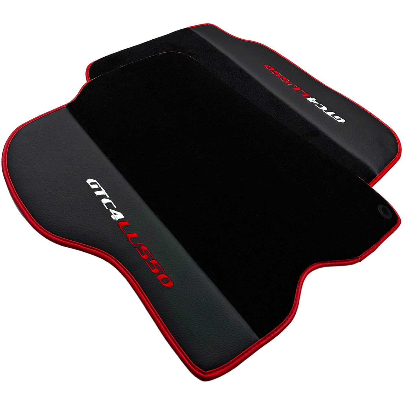 Black Floor Mats For Ferrari GTC4 Lusso (2016-2023) with Leather and Red Trim - AutoWin