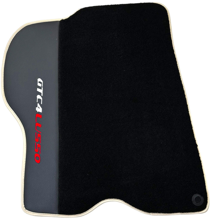 Black Floor Mats For Ferrari GTC4 Lusso (2016-2023) with Leather | Beige Trim - AutoWin