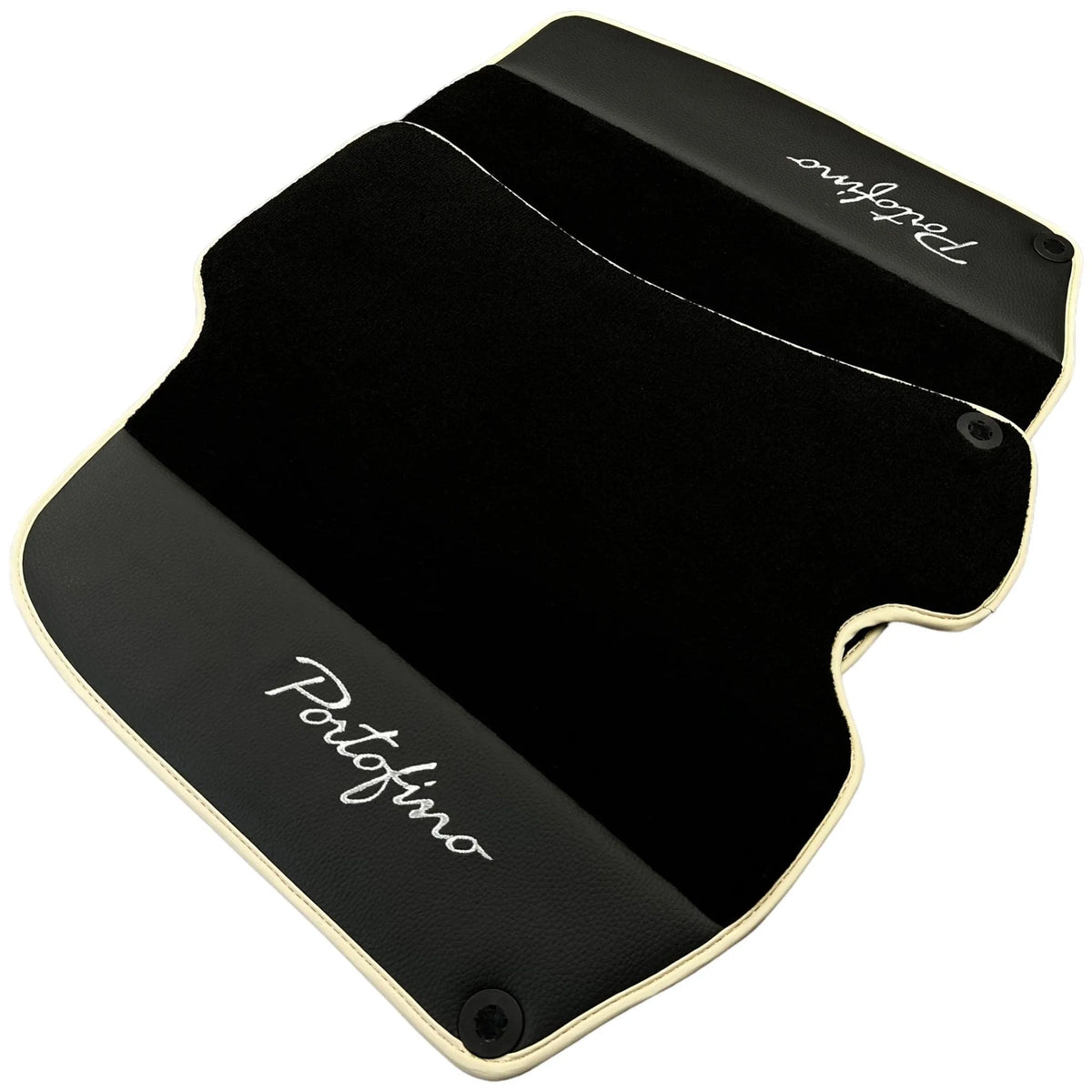 Black Floor Mats For Ferrari Portofino (2018-2023) With Leather and Beige Trim - AutoWin