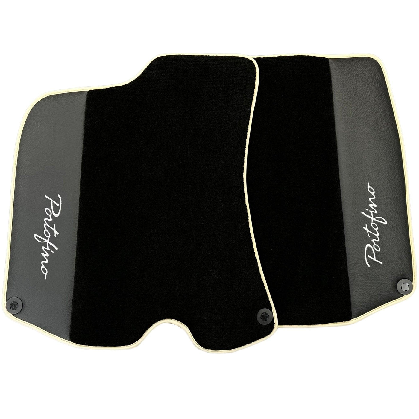 Black Floor Mats For Ferrari Portofino (2018-2023) With Leather and Beige Trim - AutoWin