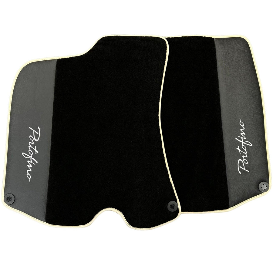 Black Floor Mats For Ferrari Portofino (2018-2023) With Leather and Beige Trim - AutoWin