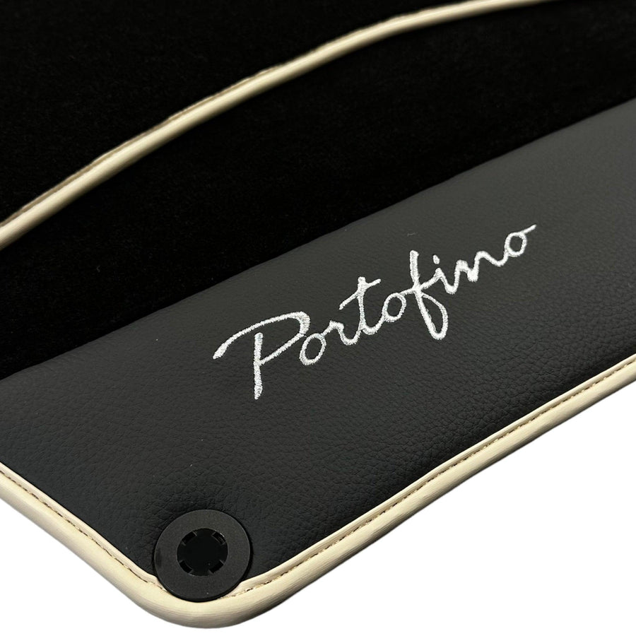 Black Floor Mats For Ferrari Portofino (2018-2023) With Leather and Beige Trim - AutoWin