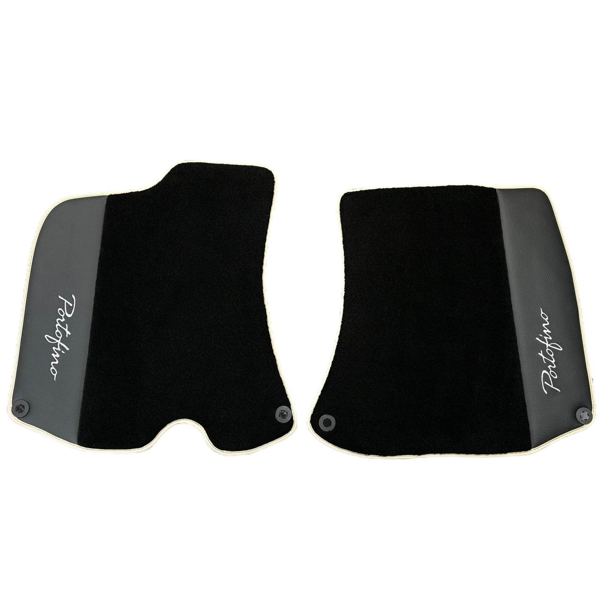 Black Floor Mats For Ferrari Portofino (2018-2023) With Leather and Beige Trim - AutoWin