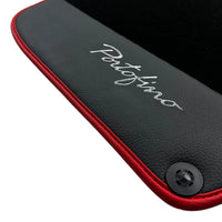 Tapis de sol noirs pour Ferrari Portofino (2018-2023) avec cuir et bord rouge - AutoWin