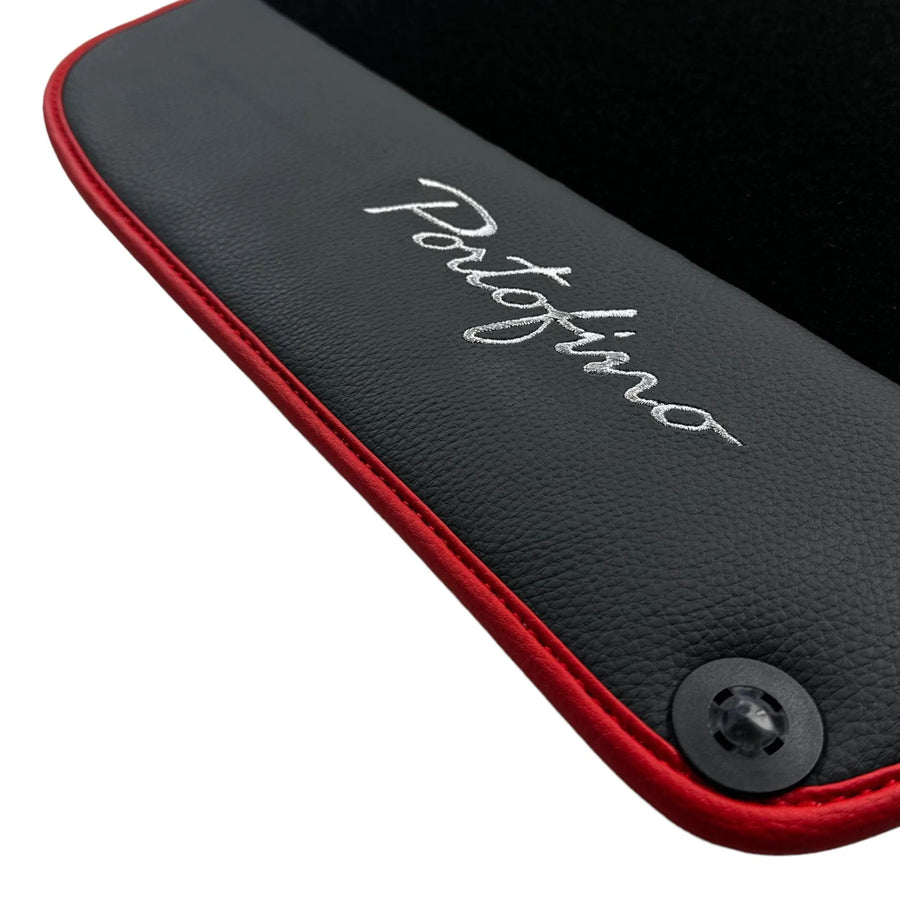 Tapis de sol noirs pour Ferrari Portofino (2018-2023) avec cuir et bord rouge - AutoWin