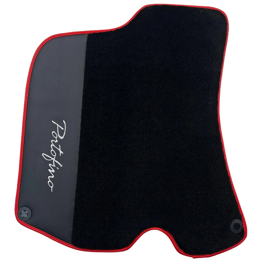 Tapis de sol noirs pour Ferrari Portofino (2018-2023) avec cuir et bord rouge - AutoWin