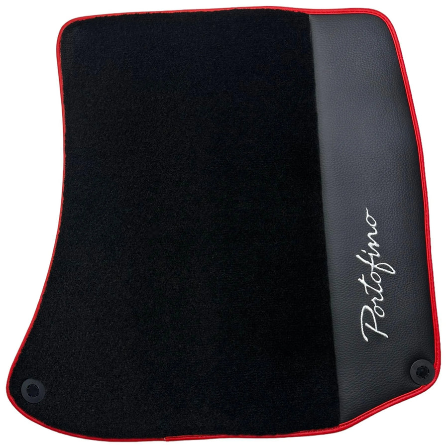 Tapis de sol noirs pour Ferrari Portofino (2018-2023) avec cuir et bord rouge - AutoWin
