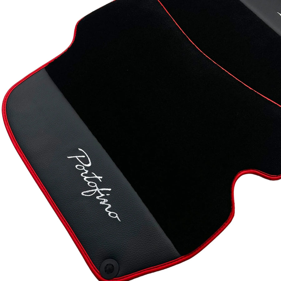 Tapis de sol noirs pour Ferrari Portofino (2018-2023) avec cuir et bord rouge - AutoWin