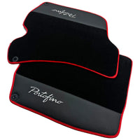 Tapis de sol noirs pour Ferrari Portofino (2018-2023) avec cuir et bord rouge - AutoWin