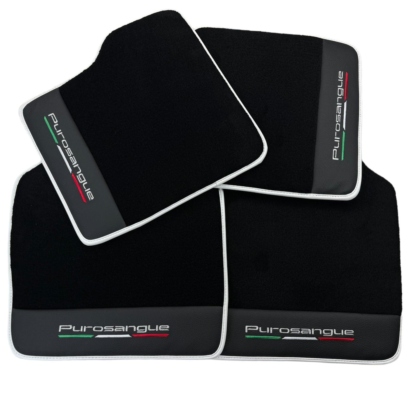 Black Floor Mats for Ferrari Purosangue with Leather and White Trim | Italian Edition - AutoWin