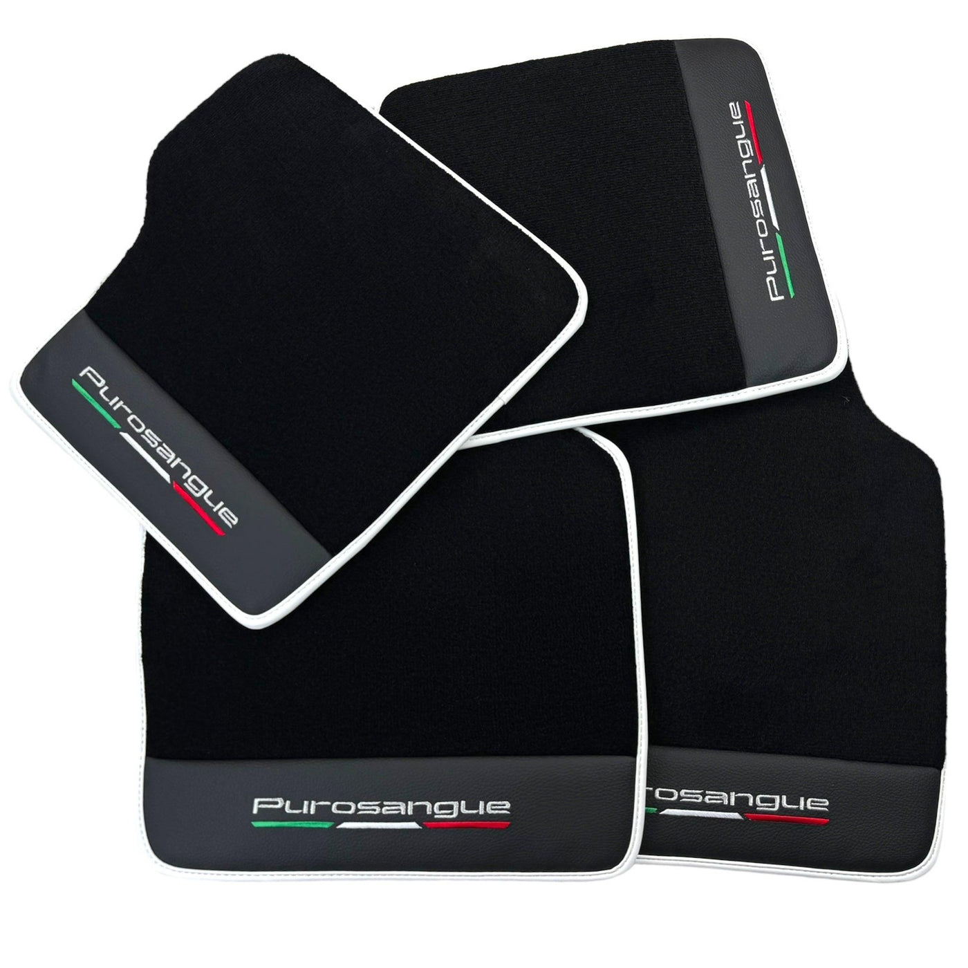 Black Floor Mats for Ferrari Purosangue with Leather and White Trim | Italian Edition - AutoWin